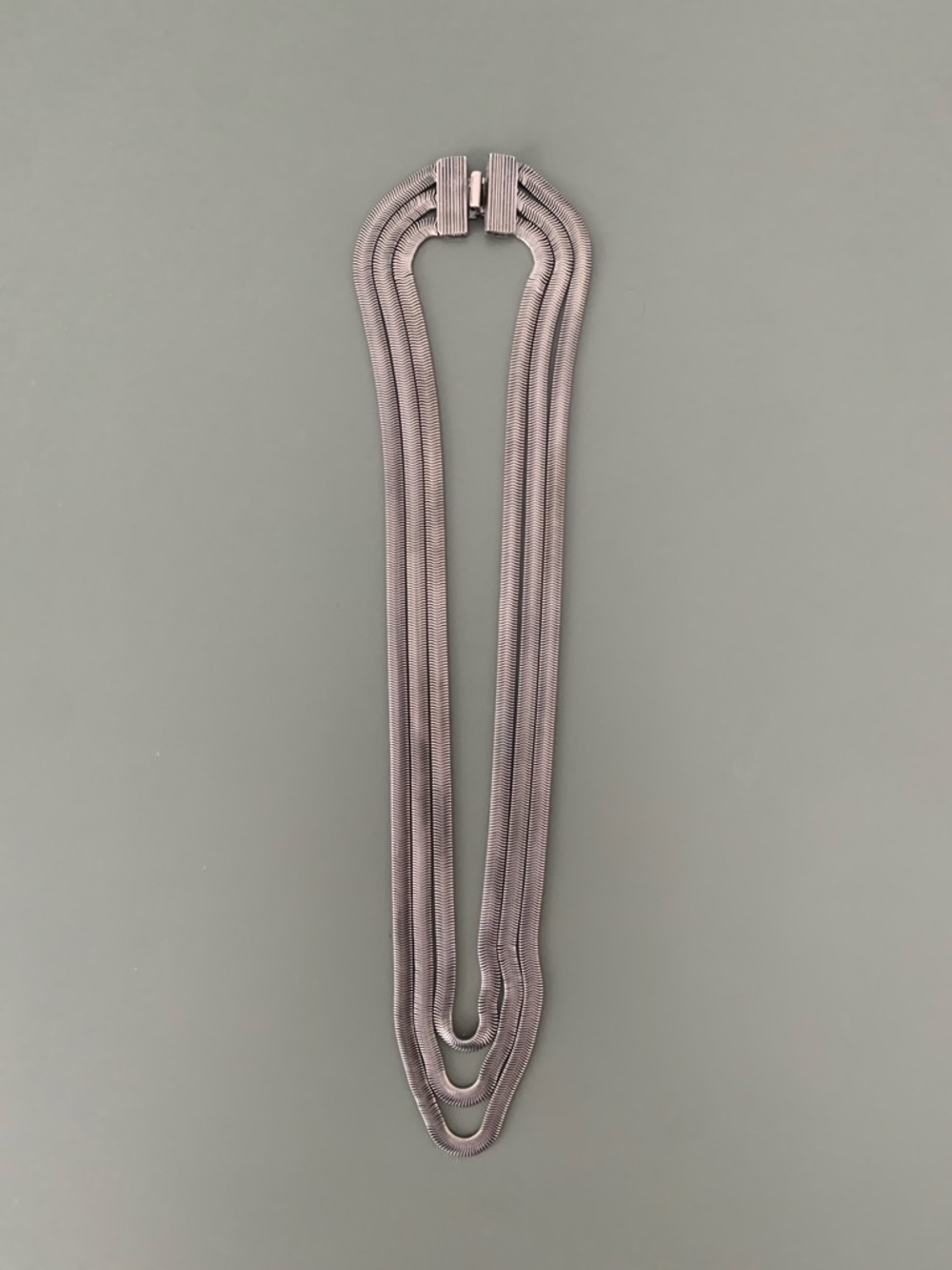 Vintage Multi-Strand Silver Herringbone Necklace with Box Clasp